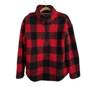 KOOLABURRA by UGG Red and Black Plaid Quarter Zip Sherpa Pullover